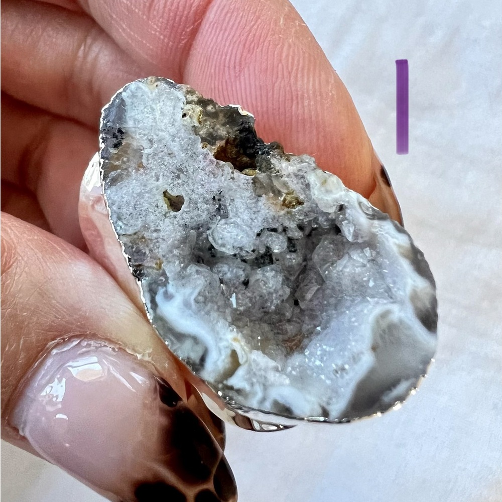 925 Micro Quartz Crystals in Geode Agate Ring 6 7 8 - Picture 5 of 16
